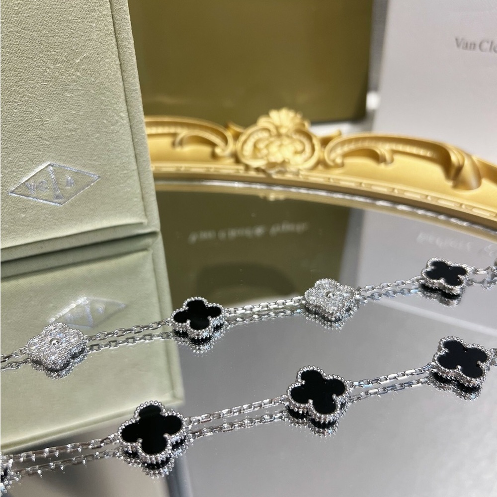 Van Cleef & Arpels Style Clover Diamond Black Onyx Bracelet | IN STOCK - Picture 7 of 7